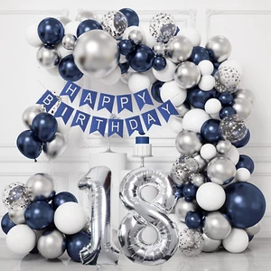18. Geburtstag Deko Junge, 18 Geburtstagsdeko Mädchen, Blau Und Silber Deko 18 G - Bild 1 von 8