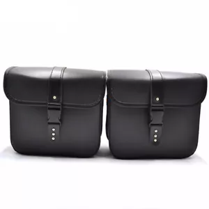 US 2PCS Motorcycle Bike Saddle Bags PU Leather Storage Bag Tool Pouch Waterproof - Picture 1 of 13