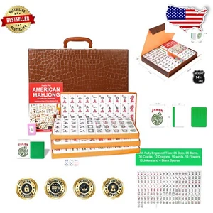 Set Mahjong Americano di Grandi Dimensioni: 166 Piastrelle con Custodia e Accessori - Foto 1 di 11