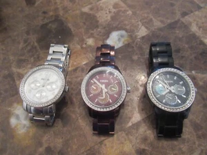 Fossil ES Women's Day Date Watch Lot OF 3 BLACK SILVER METALIC BROWN - Picture 1 of 13