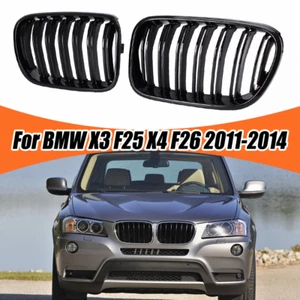 Glossy Black Front Kidney Grille Grill For BMW F25 X3 F26 X4 SUV 11-14 Dual Slat - Picture 1 of 6