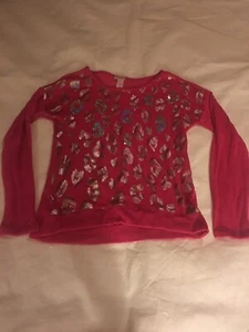 Size 12 Justice Pink Metallic Silver Cheetah Leopard Print Light Weight Sweater - Picture 1 of 6