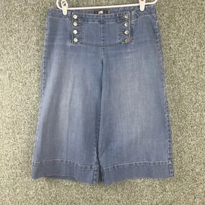 R4R Jeans Rave Y2K Jeans Damen 15 Capri Blau Freizeit Matrosen Knopf - Bild 1 von 8