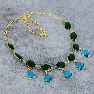 Dioside , Blue Topaz Gemstone Jewelry 925 Sterling Silver Necklace For Gift- 20"