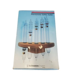 5-Tube Galileo Thermometer Wall Mount Hanging Tags Oak, Amazing Condition In Box - Picture 1 of 7