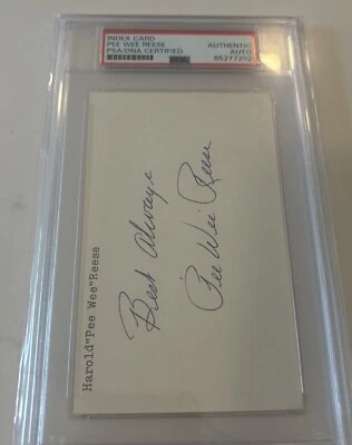 Pee Wee Reese  DODGERS  HOF SIGNED AUTOGRAPH 3x5 Index Card  PSA / DNA - Image 1 of 2