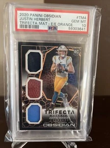 2020 Panini Obsidian Justin Herbert Trifecta material Orange 09/75 PSA 10 POP 2 - Picture 1 of 3