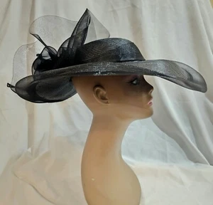 *EUC* Vintage 1980s Sonni of San Francisco Black Net Wide Brim Derby Hat - Picture 1 of 17