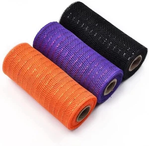 Paquete de 3 rollos de Halloween de malla decorativa púrpura, negro, naranja 6"x5 yardas ¡Envío gratuito!! - Imagen 1 de 2