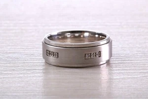 Herren 7 mm breit Diamant besetzt Weißgold Spinnband - Bild 1 von 6