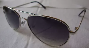 Aviator Shaded Sunglasses Silver Metal Frame Black Lens Womens Mens Gradient - Picture 1 of 4