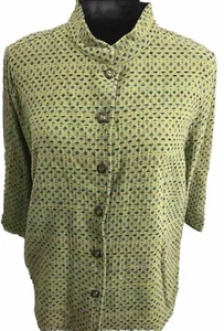 CJ Banks Women’s Green Linen Blend Blazer with Blue Embroidered Diamonds Size 1X - Picture 1 of 12