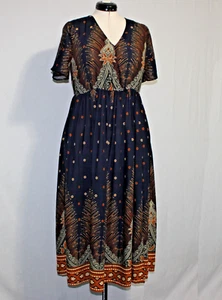 Bloomchic Abito Donna M 10 Bandana Spacco Tasca Midi Blu Navy Multicolore Nuovo con etichette - Foto 1 di 12