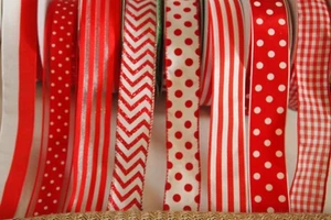 5 Yards Red White 1 1/2" Wired Ribbon Valentines 4th July Christmas 5yd - Picture 1 of 10