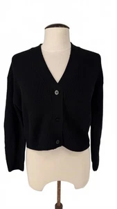 Max Mara Leisure schwarz gerippter Strick Cropped Cardigan 21" Grube zu Grube - Bild 1 von 4