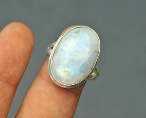 Rainbow Moonsto Gemstone 925 Sterling Silver Ring Handmade Jewelry Ring For Gift - Picture 1 of 4