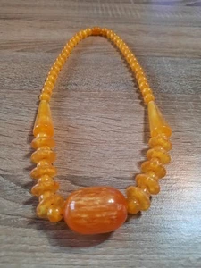 Vintage Catalin Bakelit Necklace Golden Lava - Picture 1 of 17