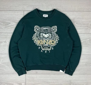 Kenzo Paris Big Logo Boxy Fit Green Swetshirt Mens L Size - Picture 1 of 9