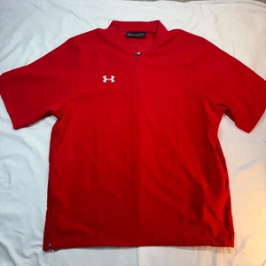 Under Armour Jacket Red 1/4 Zip Loose Short Sleeve Large Baseball - Picture 1 of 9