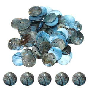60Pcs Shell Beads for Jewelry Making, Flat Shell Coin, Blue - Picture 1 of 6