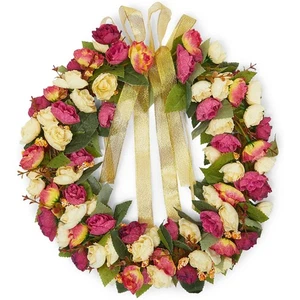 Valentine's Day Wreath for Front Door Outside Hanging, Rose with Ribbon  13.3" - Picture 1 of 6