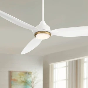 60" Casa Vieja Revere Matte White LED Damp Ceiling Fan with Remote - Picture 1 of 9