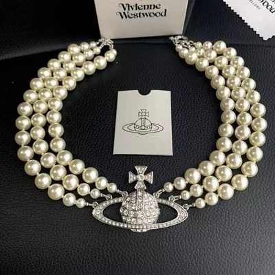 Подлинный Vivienne Westwood шар тройной жемчуг ошейник ожерелье серебро с коробкой - Изображение 1 из 4
