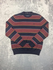 Suéter Brooks Brothers Para Hombre Mediano Azul Marino Borgoña Rayas Lana Merino Extra Fina - Imagen 1 de 8