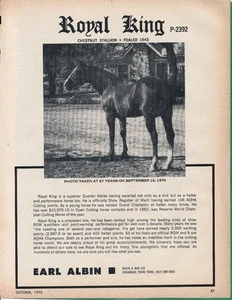 Anuncio de revista - 1970 - Earl Albin Horse Farm, Comanche, TX - ROYAL KING - Imagen 1 de 1