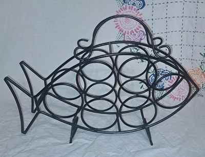 黑色锻铁鱼葡萄酒6瓶架支架酒吧用品配件19x14x4.5 — 第 1/4 张图片