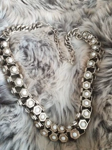 Marks and Spencer Stylish chunky interlink Choker gold colour white stones - Picture 1 of 3