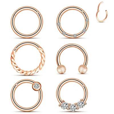 6-12PCS Surgical Steel Nose Ring Hoop Septum Clicker 16G Horseshoe Tragus Rings - Image 1 of 4