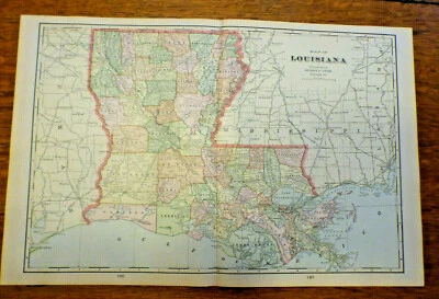LOUISIANA 1902 Vintage Atlas Map 22"x14" Old Antique BATON ROUGE SHREVEPORT - Imagem 1 de 4