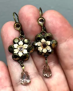 Michal Negrin Ohrringe Pfirsich Beige Blumen und Rosa Swarovski Kristall Israel - Bild 1 von 11