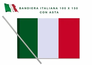 Bandiera italiana con ASTA Bandiera Italia tricolore 100 X150 con asola e asta - Foto 1 di 5