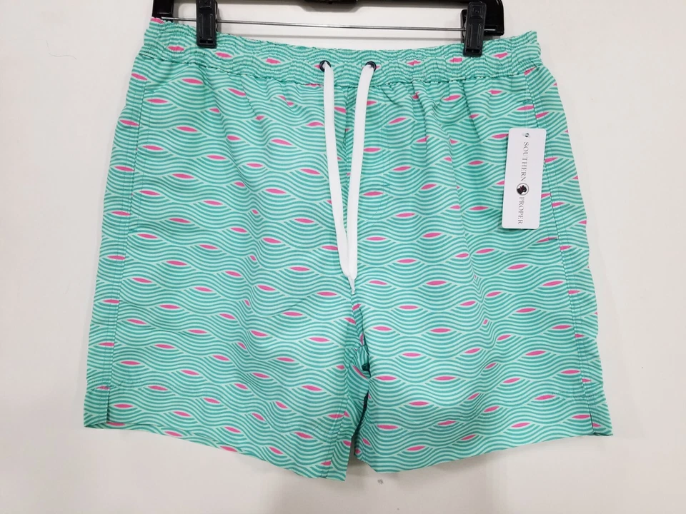 Southern Proper Southern Swim 5.5 Retro Wave Swim-trunk Sz Med - Caribbean Green - Image 1 of 4