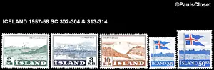 ILANDIA 1957-58 SC 302-04, 313-14 GLACIARES Y BANDERA ISLANDESA COMO NUEVO OG - Imagen 1 de 2