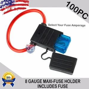 100 Pack 8 Gauge APX MAXI Inline Blade Fuse Holder w/ Waterproof Cap + 20A -120A - Picture 1 of 7