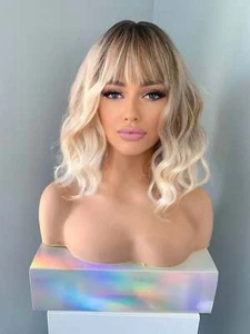 Short Blonde Body Wave Wig with Bangs, 14-Inch Natural-Looking Wig - Picture 1 of 6
