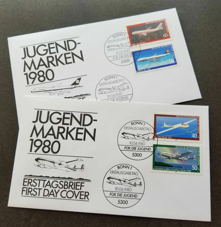 [SJ] Germany Aviation 1980 Airplane Aeroplane Air Transport Vehicle (FDC pair) - Image 1 of 4