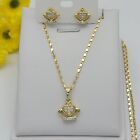 14k Gold Plated Crown W Crystals Pendant - Chain - Earrings Set. Women Necklace
