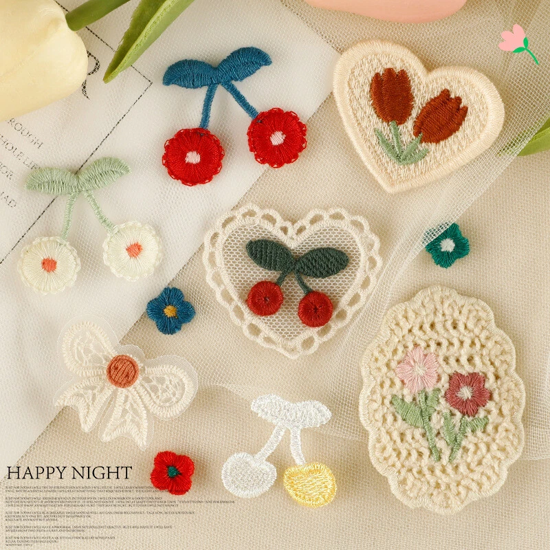 10PCS Cherry Lace Embroidery Patch DIY Clothing Accessories Cloth Sew On Patches - Image 1 of 1