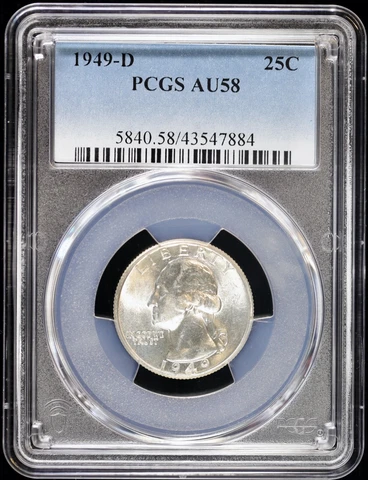 1949-D 25c Silver Washington Quarter PCGS AU 58 (About Uncirculated) Denver Cover