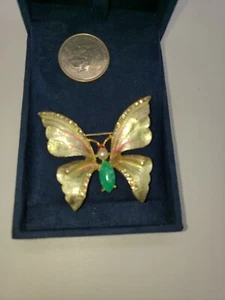 Vintage Pearl Butterfly Multi color Enamel Brooch Pin Gold  - Picture 1 of 4