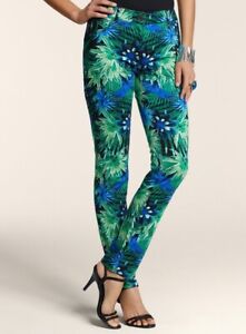 Chicos Womens Tropical Print Slim Leg Ankle Pants 1.5 Waist 34 Blue Green Leaf