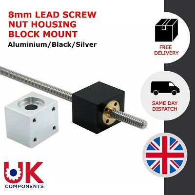 8mm Lead Screw Nut Housing Bracket - T8 Brass Nut Mount - Black/Silver • 6.50£