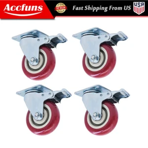 4er-Pack 4" Rollenräder drehbare Platte Total Lock Bremse rot Polyurethan PU - Bild 1 von 9
