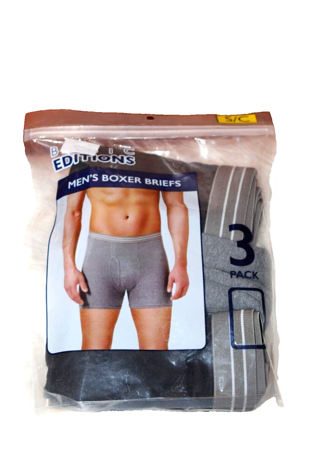 Calzoncillos boxer Basic Editions para hombre negros grises 100 % algodón - pequeños (29-30") Foto 1 de 4