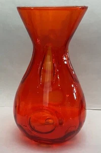 MCM Orange Tangerine Thumbprint Glass Vase 9.25" EXCELLENT! - Picture 1 of 8