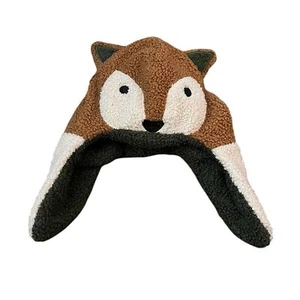 Kids Sherpa Fox Hat OS Brown Fleece Animal Face Earflap Winter Cap Cozy - Picture 1 of 4